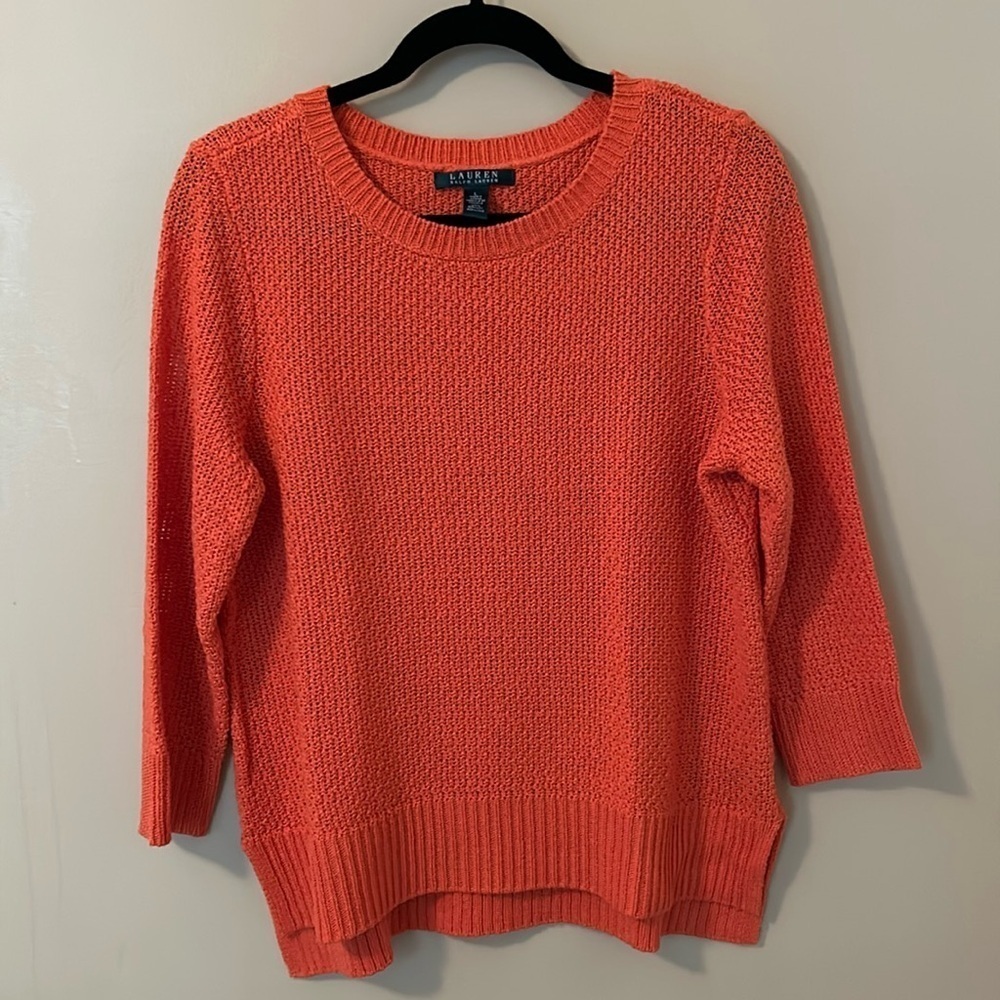 Lauren Ralph Lauren Orange Lightweight Knit Crew Neck Sweater Size Large